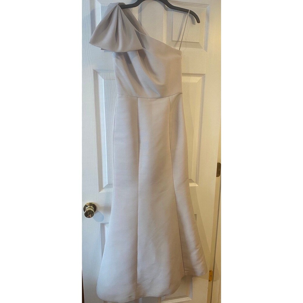 Amsale Sierra One Shoulder Bow Dress Taupe Gown Size 2